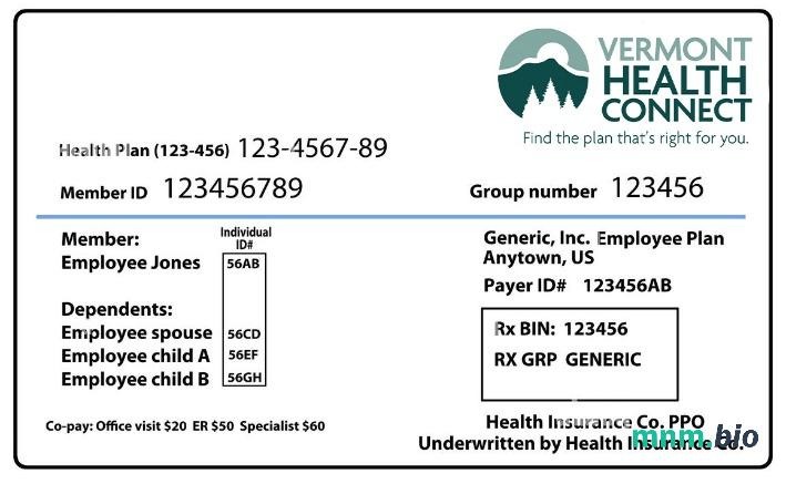 Vermont karta ubezpieczenia zdrowotnego edytowalny szablon